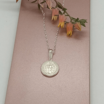 Colar feminino prata 925 - Medalha de São Bento COL23/P84