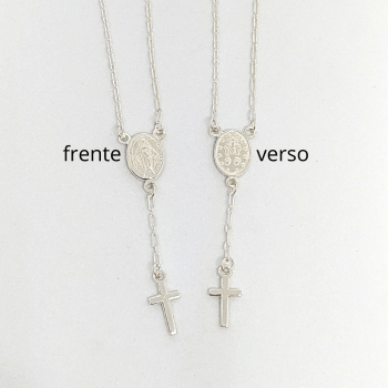 Colar prata 925 - Terço Nossa Senhora Das Graças Medalha Milagrosa COL01/P37/P35