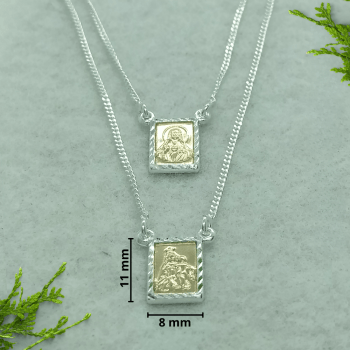 Escapulário Sagrado Coração de Jesus e Nossa Senhora do Carmo prata 925 + ouro 10k - (64 cm) - ESC03