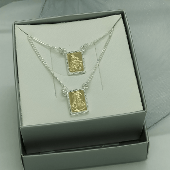 Escapulário Sagrado Coração de Jesus e Nossa Senhora do Carmo prata 925 + ouro 10k - (64 cm) - ESC03