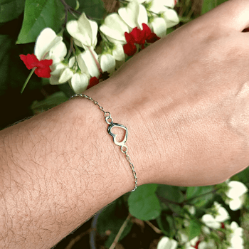 Pulseira feminina prata 925 M - Coração Vazado P03